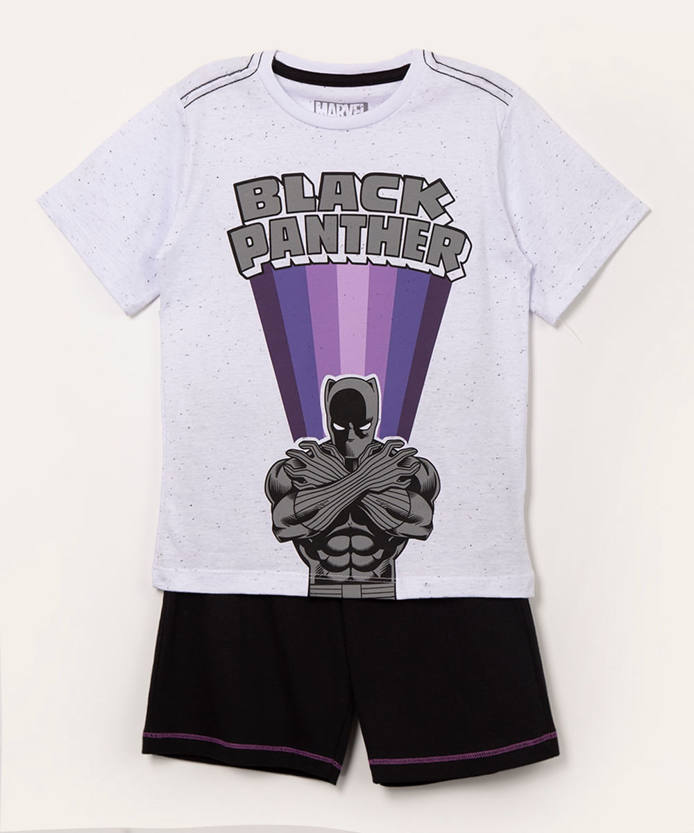 pijama infantil manga curta pantera negra branco