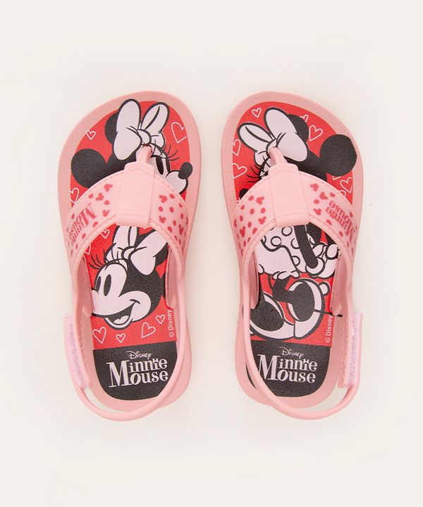 chinelo infantil minnie mouse com velcro rosa 19