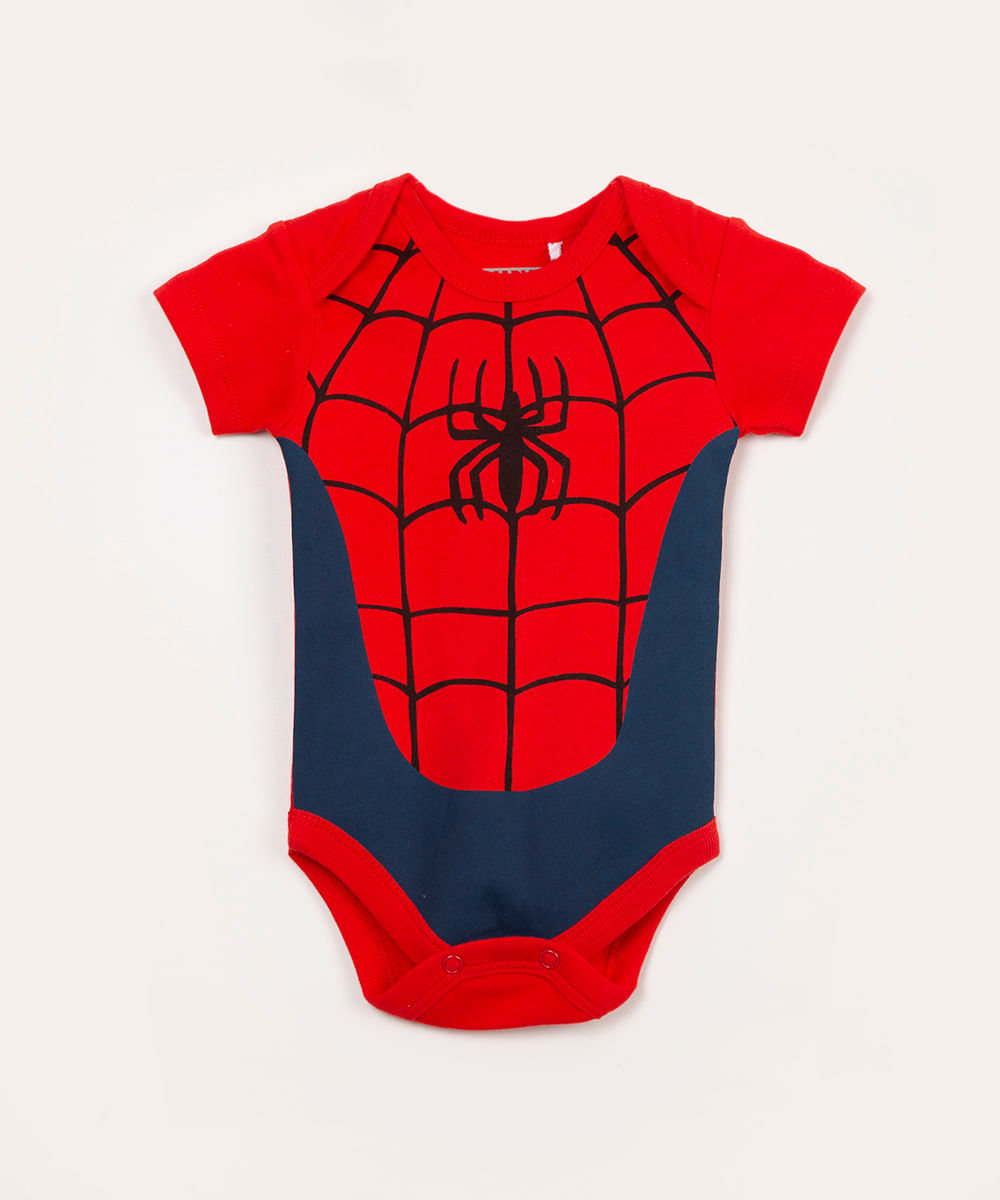 body infantil manga curta homem aranha vermelho