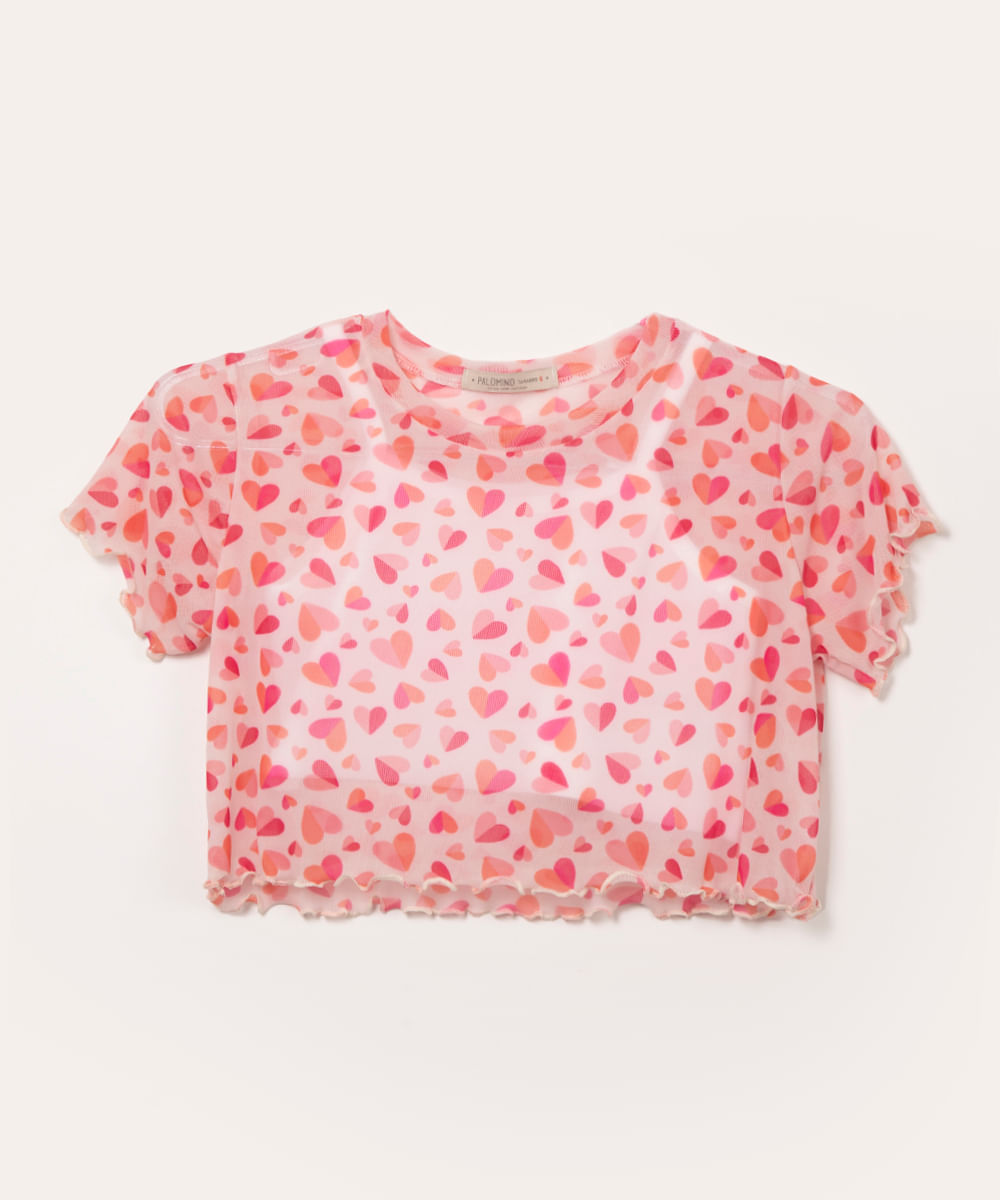 blusa infantil de tule corações off white