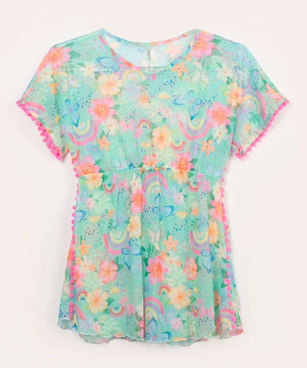 saída de praia infantil floral verde 4