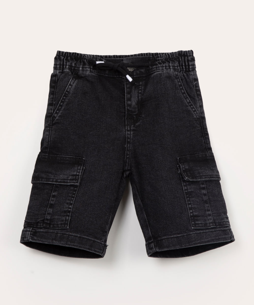 bermuda jeans cargo infantil preto