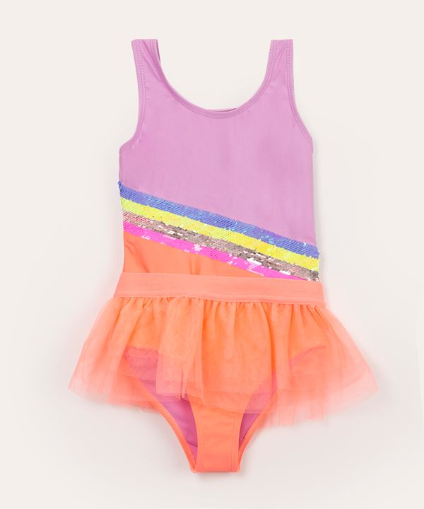 maiô infantil paetês com proteção uv50 e saia de tule multicor 6