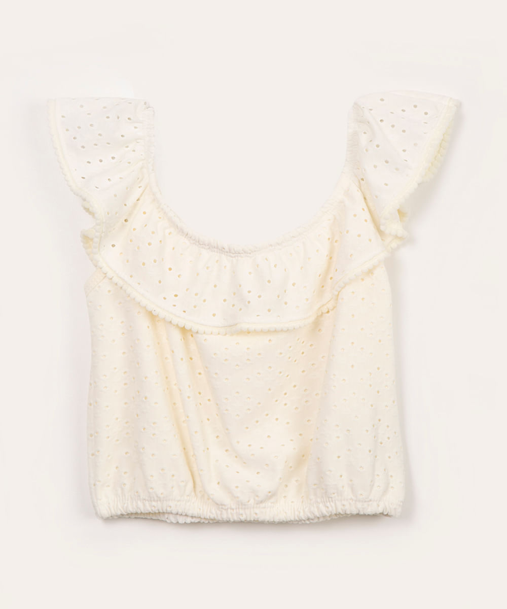 blusa infantil cropped de laise babados off white