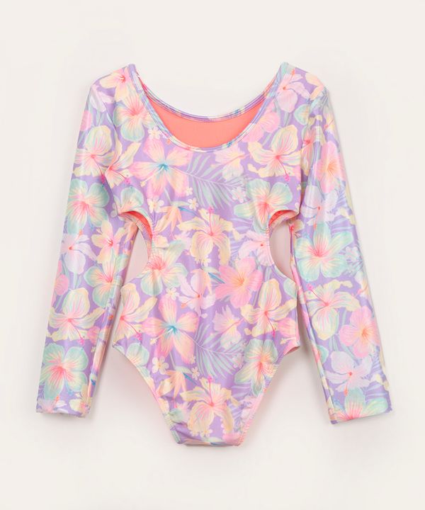 maiô infantil manga longa floral com proteção uv50 multicor 8
