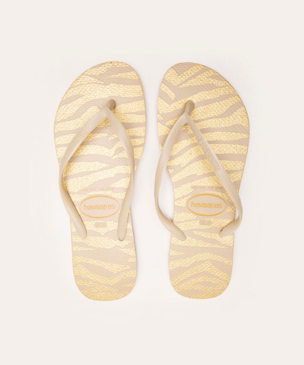 chinelo slim glitter animal print havaianas bege