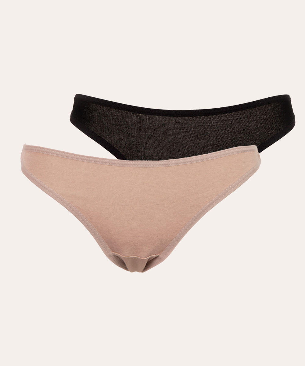 kit de 2 calcinhas básicas fio dental de viscose multicor