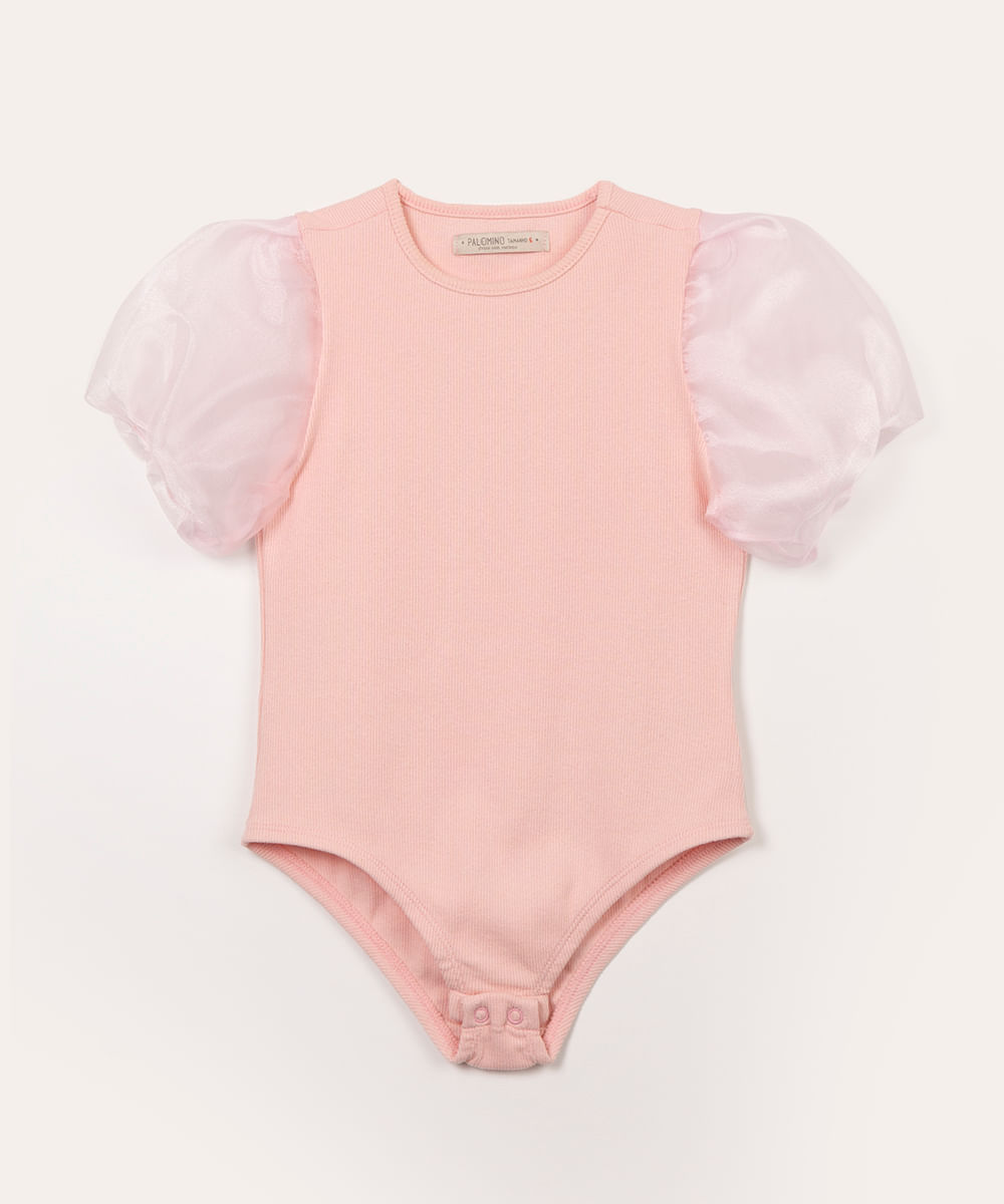 body infantil de algodão mangas bufantes rosa