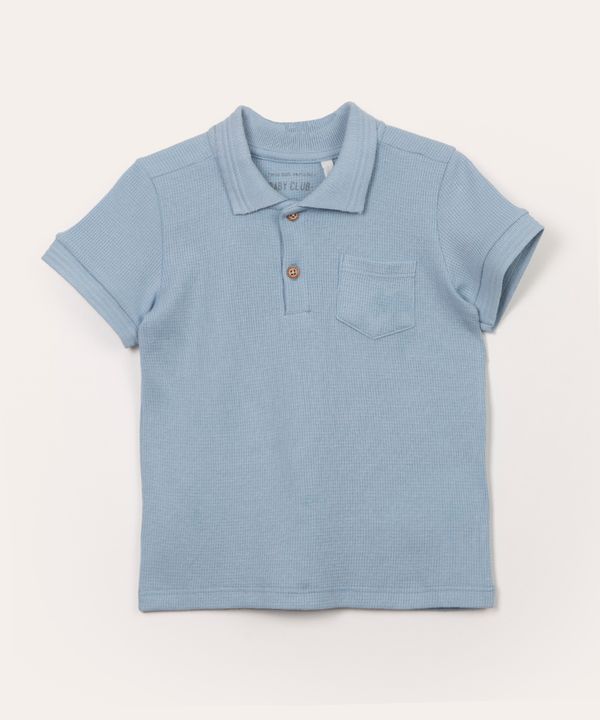 polo infantil texturizada com bolso azul 4