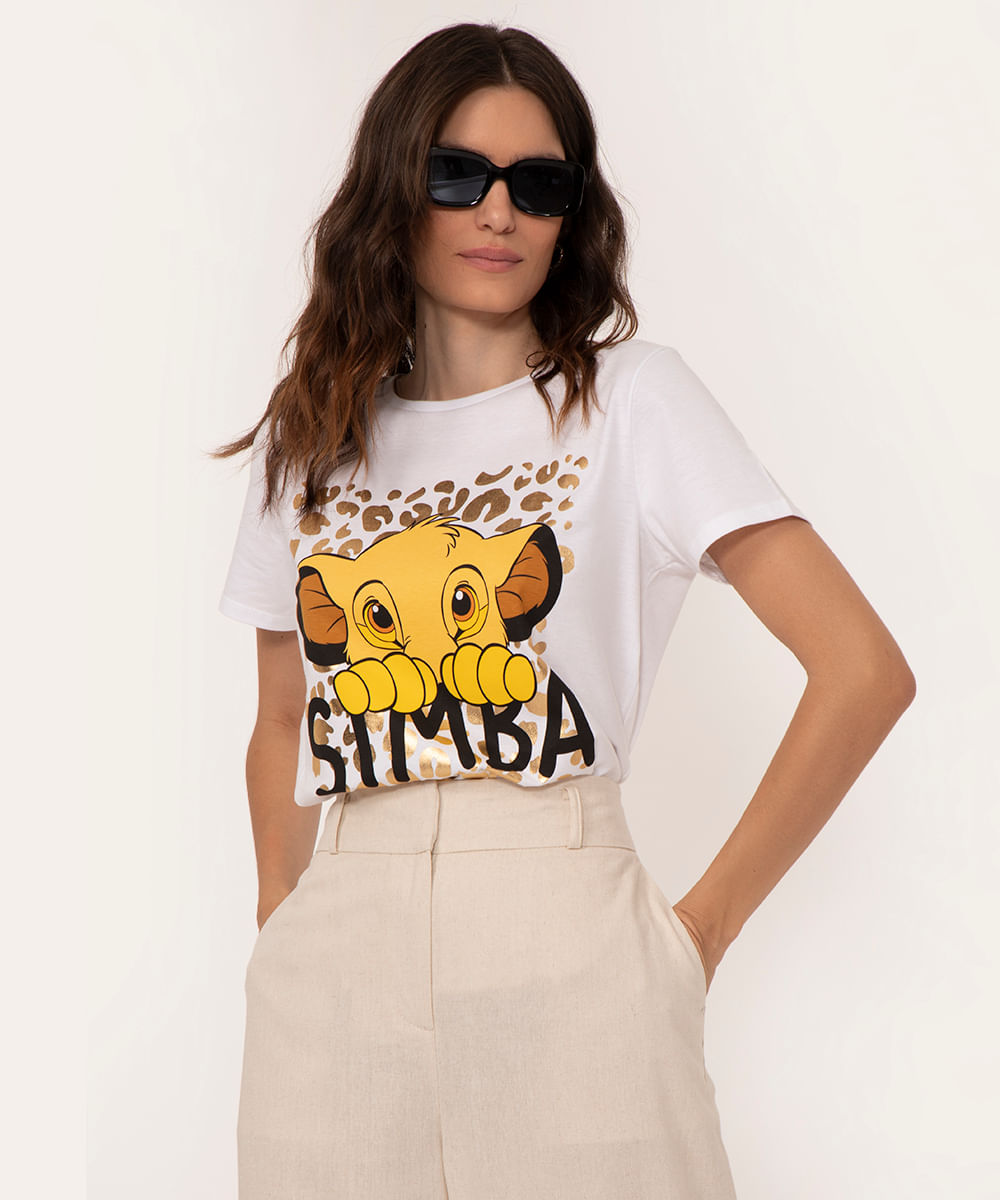 camiseta de algodão manga curta simba rei leão off white