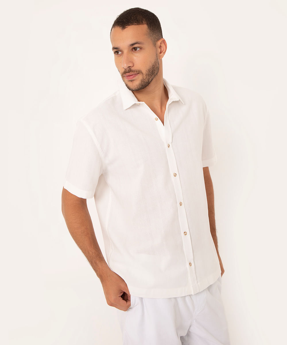 camisa texturizada manga curta off white