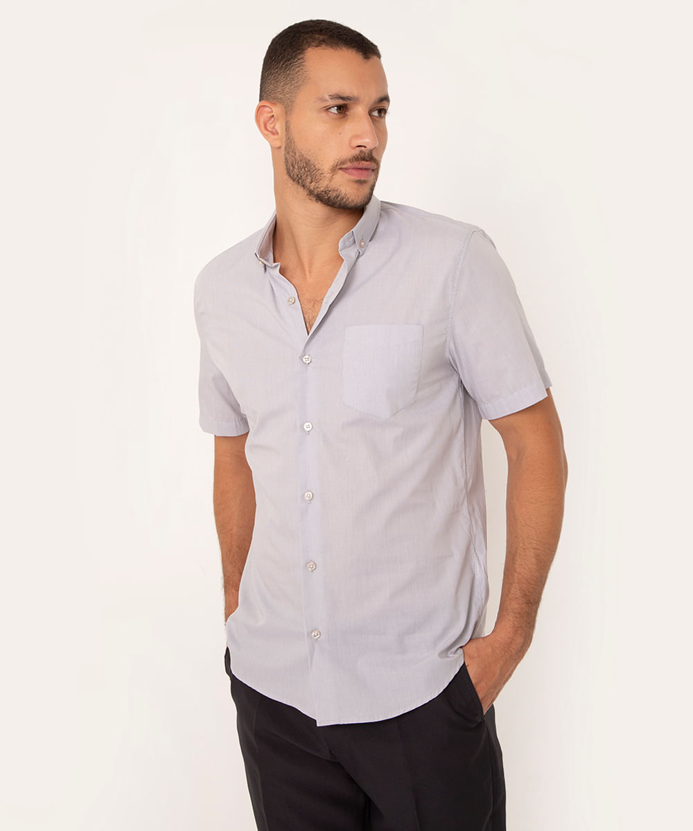 camisa comfort listrada manga curta cinza