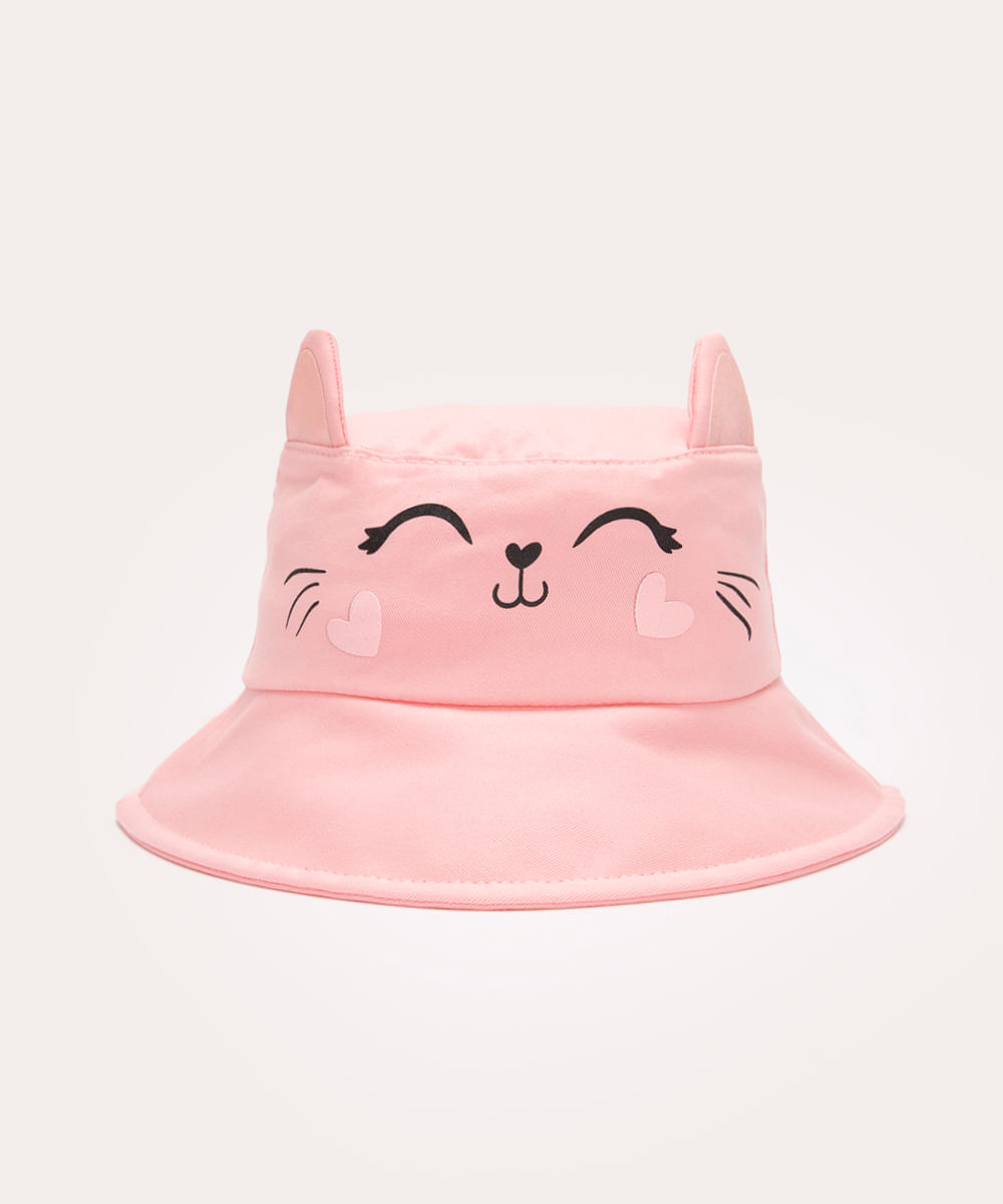 chapéu bucket infantil gatinho rosa