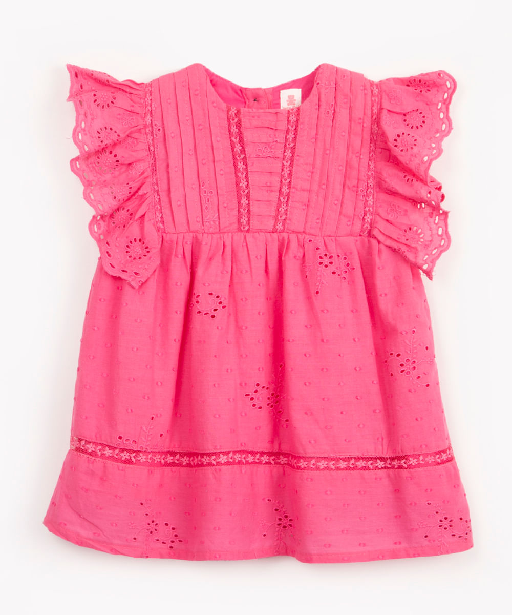 vestido infantil de algodão com babado rosa