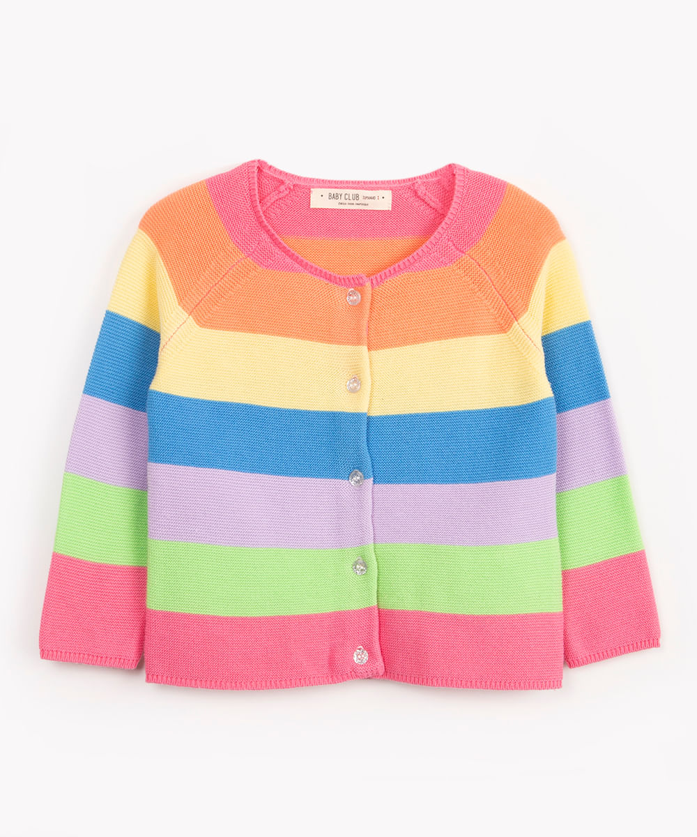 cardigan infantil de tricô listrado arco íris multicor