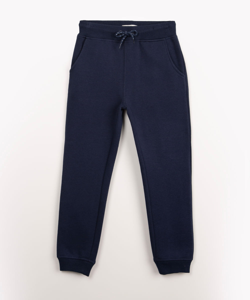 calça jogger infantil de moletom azul marinho