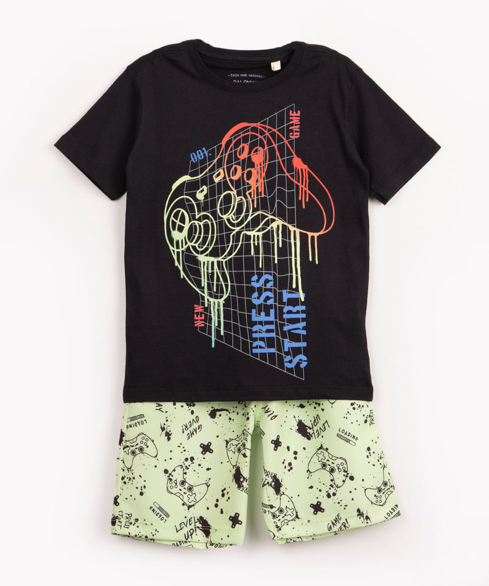 conjunto infantil manga curta gammer preto