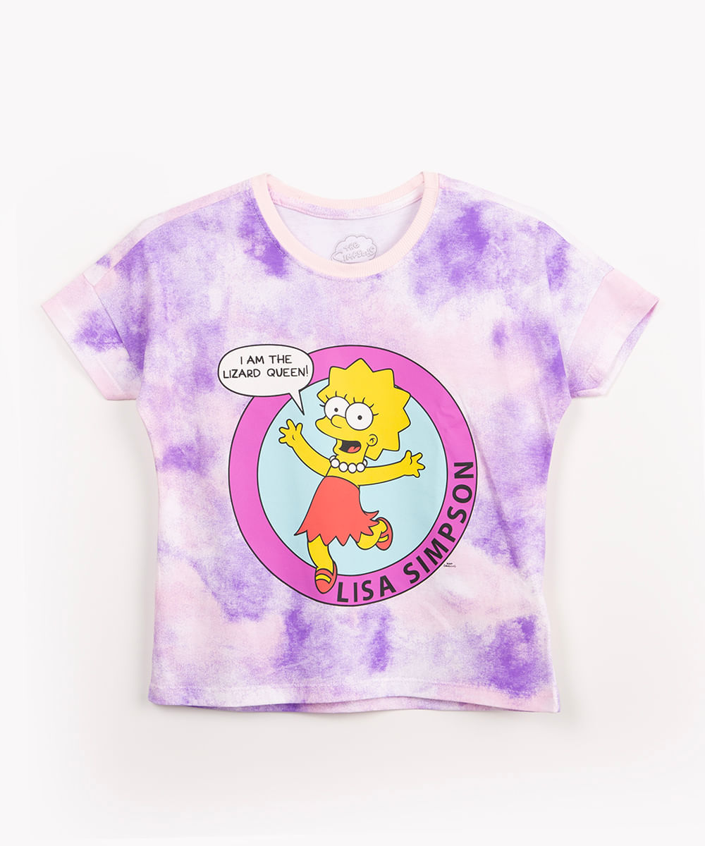 blusa juvenil de algodão manga curta lisa simpson multicor