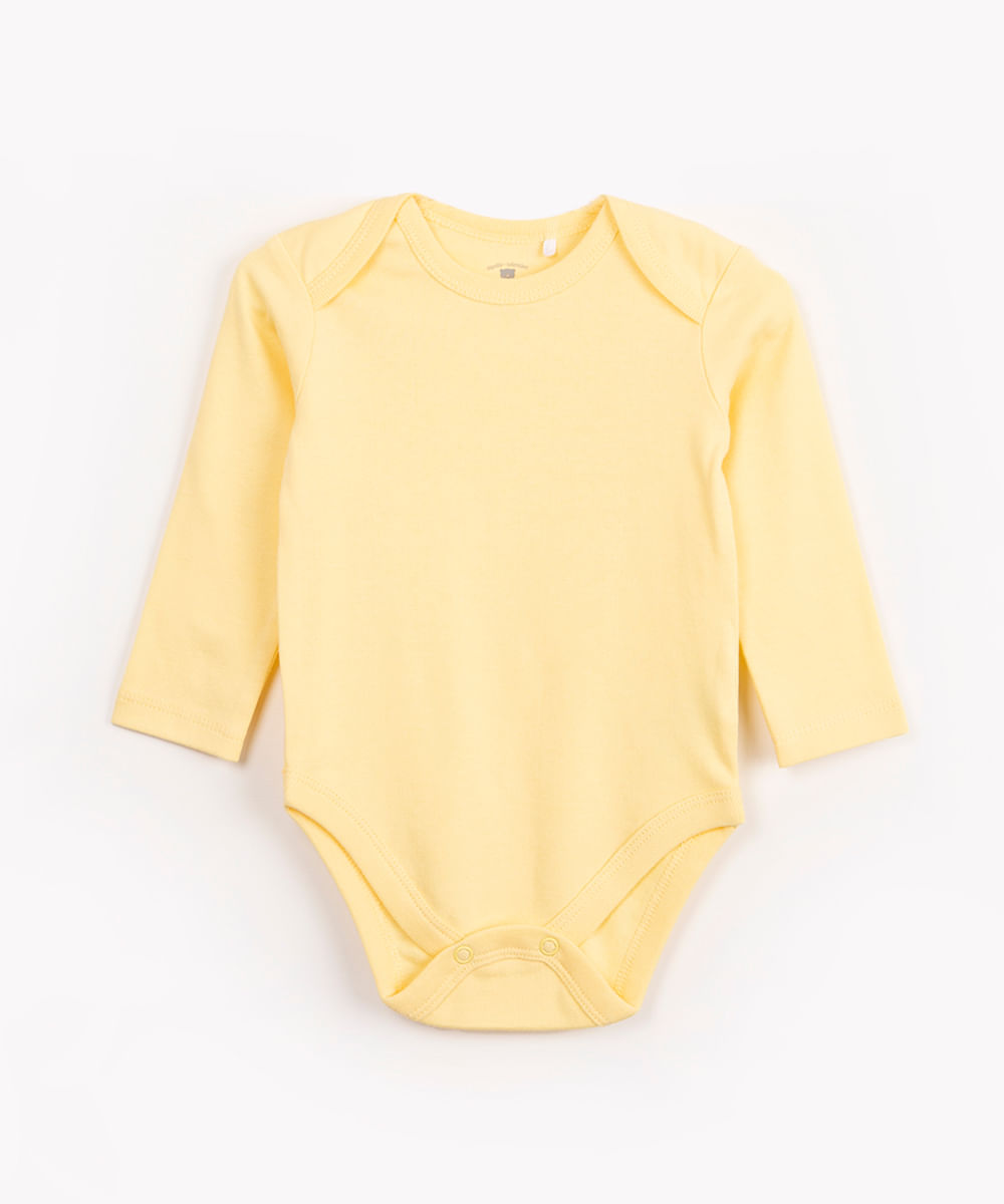 body infantil manga longa básico amarelo