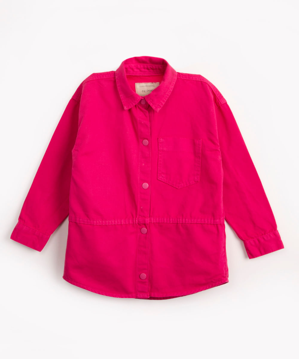 camisa shacket infantil de sarja rosa