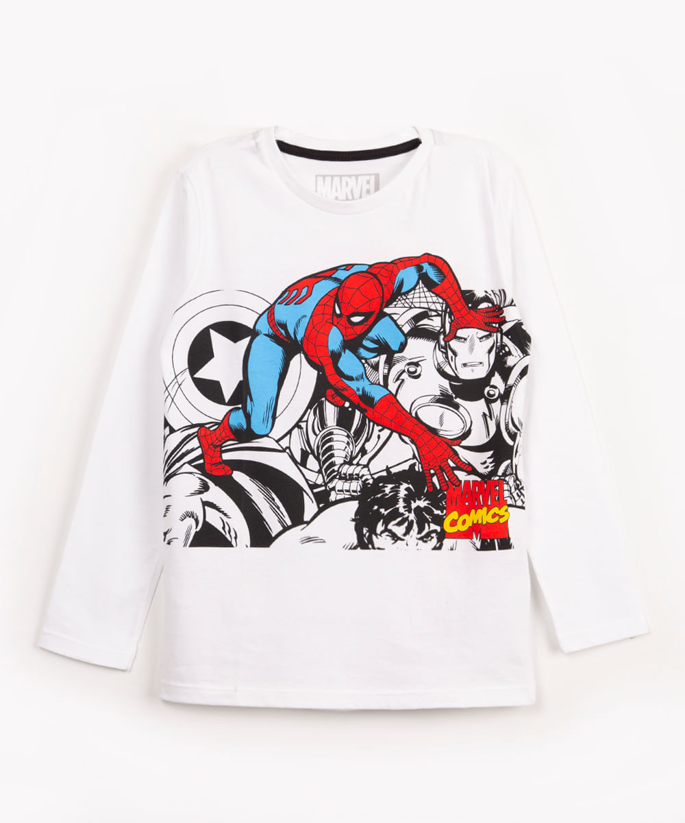 camiseta infantil de malha homem aranha manga longa off white