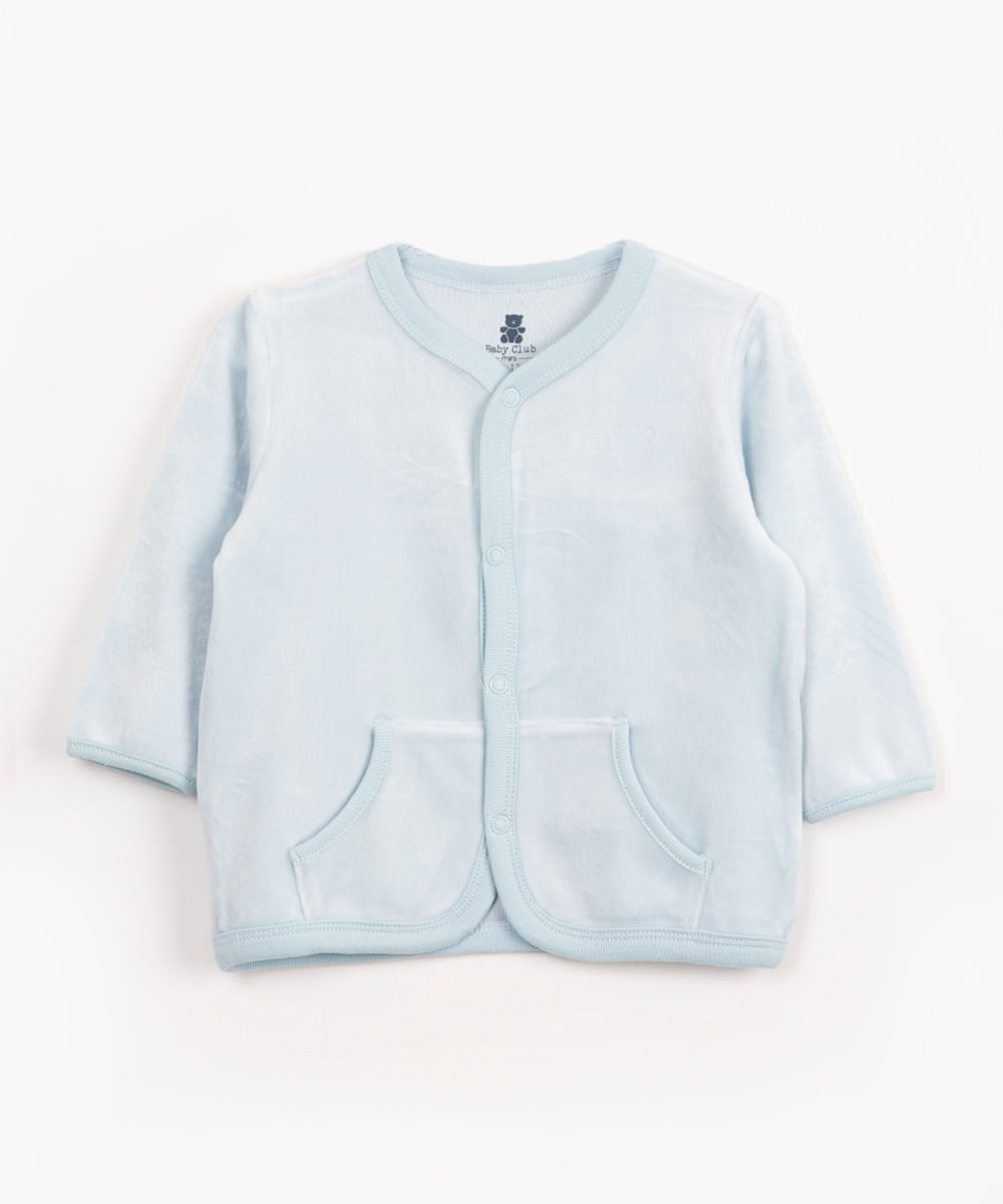 cardigan infantil de plush manga longa azul