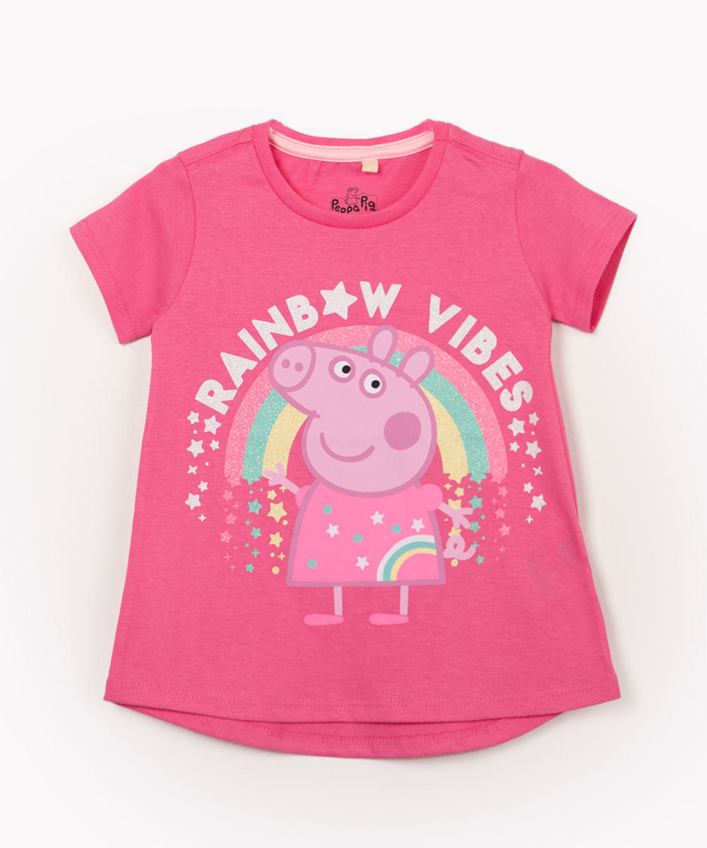 blusa infantil de algodão manga curta peppa pig rosa