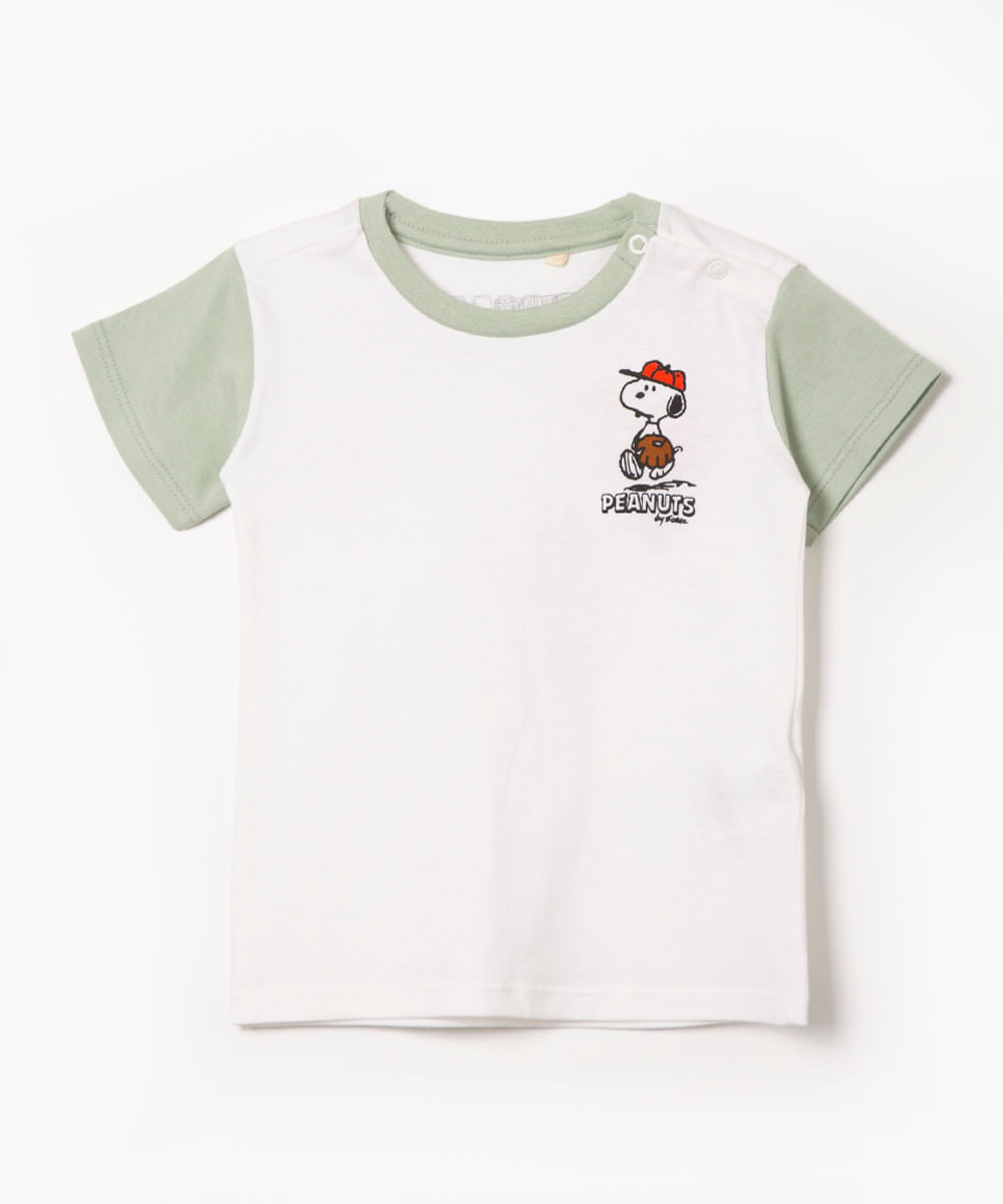 camiseta infantil de algodão manga curta snoopy off white