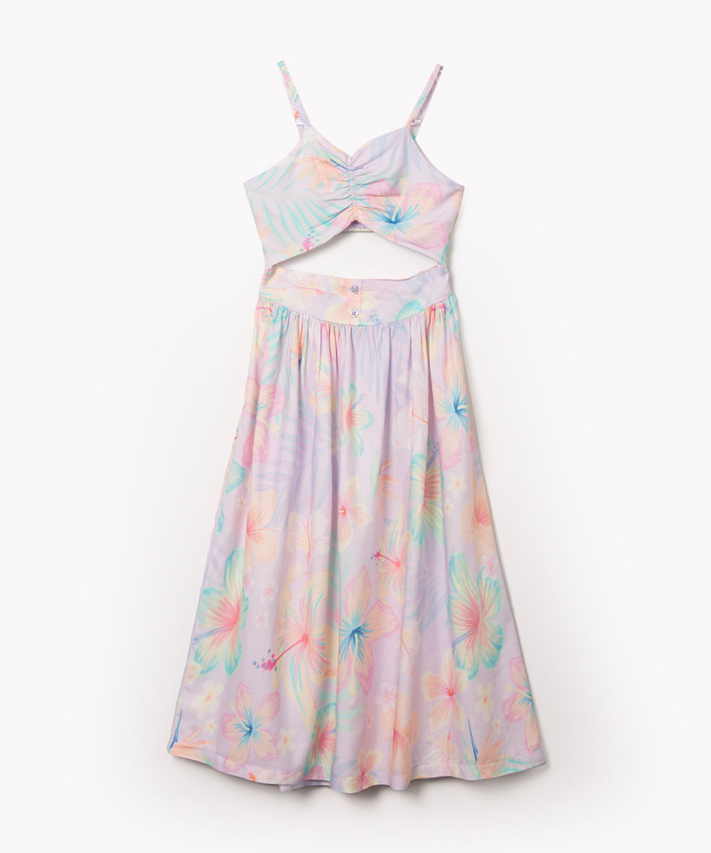 vestido infantil de viscose floral lilás