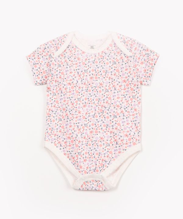 body infantil de algodão manga curta floral rosa claro 12-18