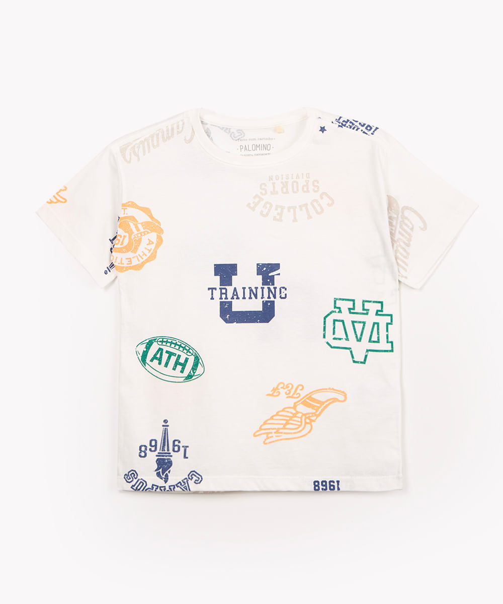 camiseta infantil oversized manga curta college off white