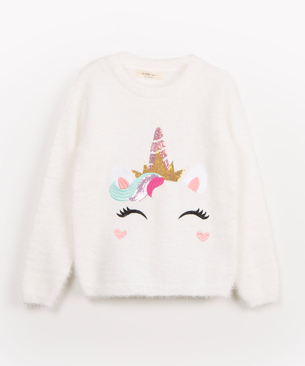 suéter de tricô infantil unicórnio off white