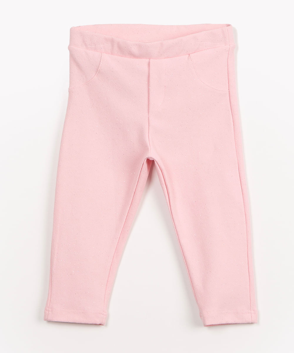 calça infantil de algodão com glitter rosa