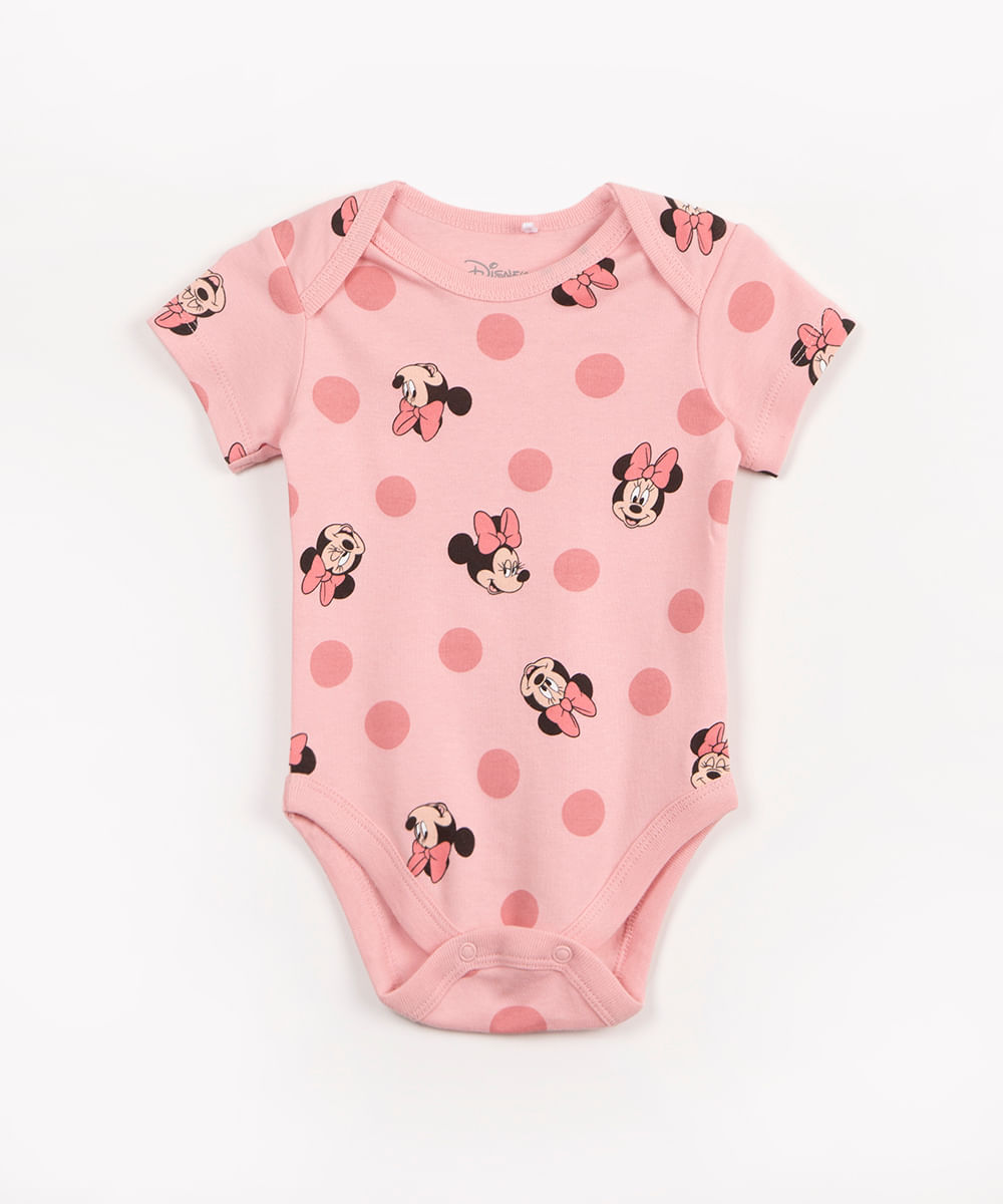 body infantil manga curta minnie mouse rosa