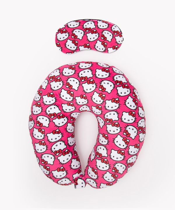 apoio de pescoço com tapa olhos hello kitty rosa Único