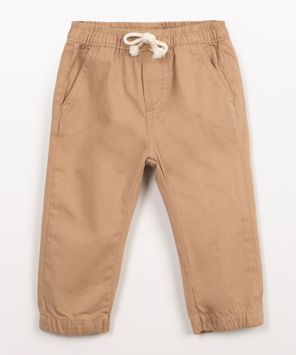 calça infantil de sarja jogger bege