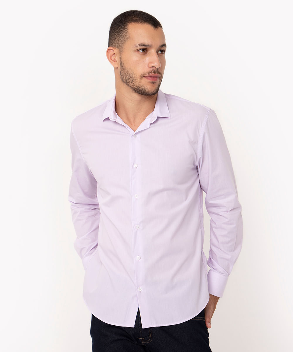 camisa comfort de algodão manga longa lilás