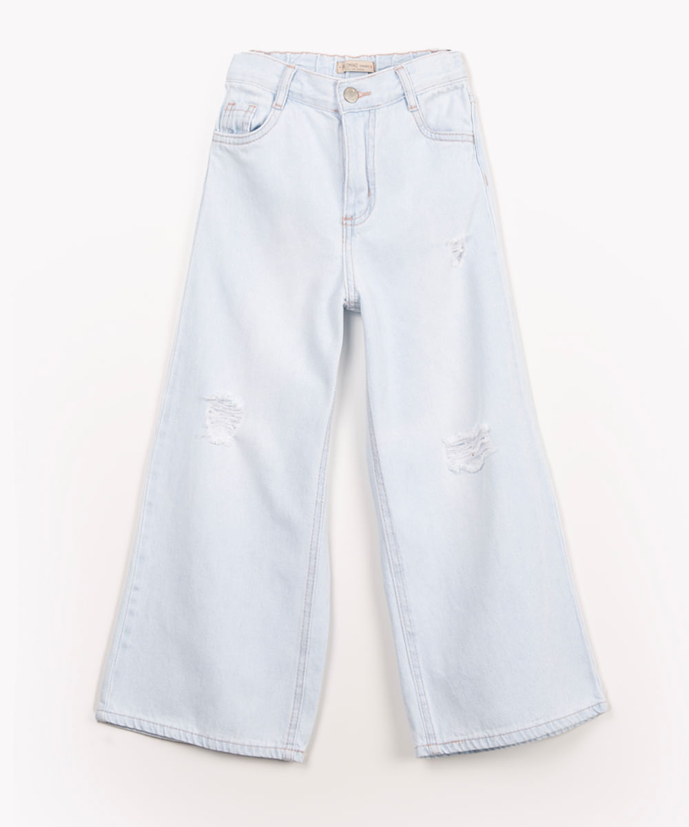 calça infantil jeans wide destroyed azul claro