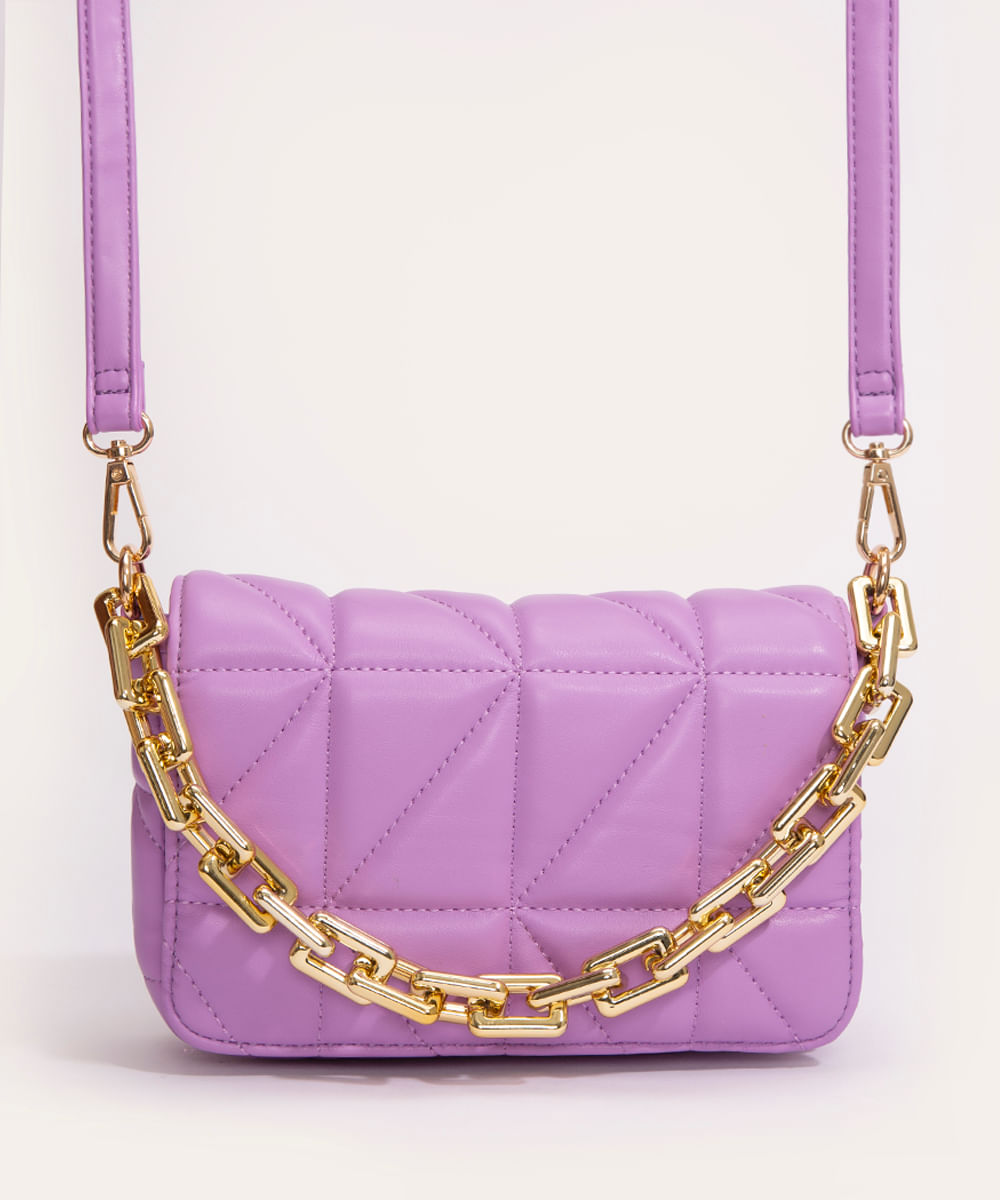 bolsa matelassê com corrente lilás