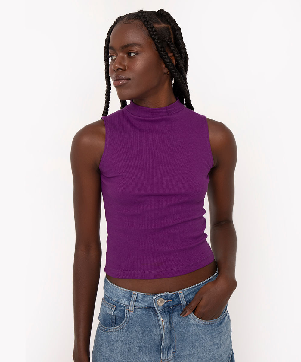 regata básica cropped gola alta roxo