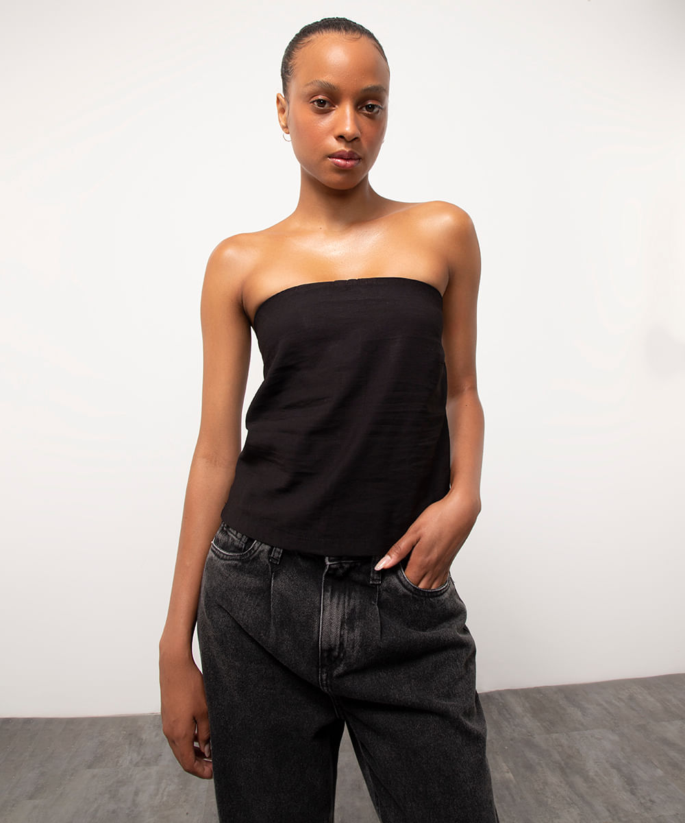 blusa de viscose sem alça mindset preto