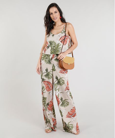 macacão longo de malha estampado