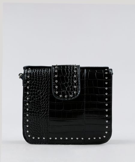 Bolsa-Feminina-Transversal-Texturizada-com-Tachas-e-Corrente-Preta-9250195-Preto_1