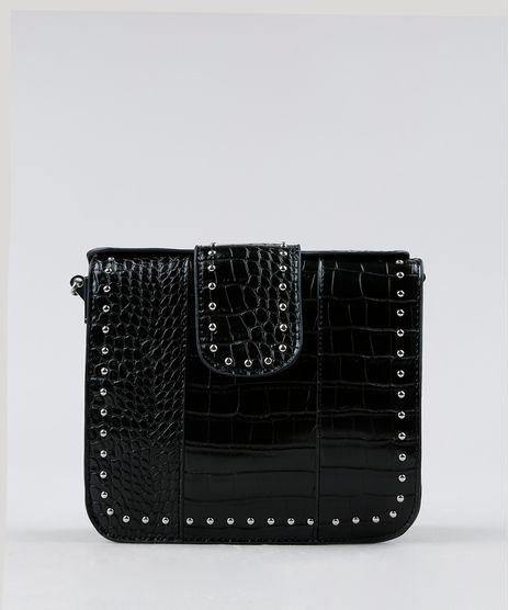 Bolsa-Feminina-Transversal-Texturizada-com-Tachas-e-Corrente-Preta-9250195-Preto_1