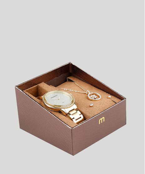Kit-de-Relogio-Analogico-Mondaine-Feminino---Brinco---Colar---53675LPMVDE1K-Dourado-9377594-Dourado_1
