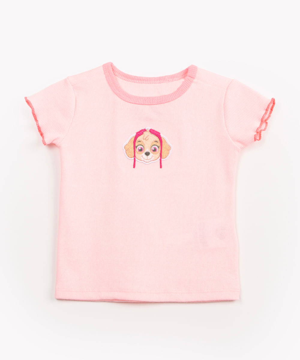 blusa infantil manga curta skye patrulha canina rosa