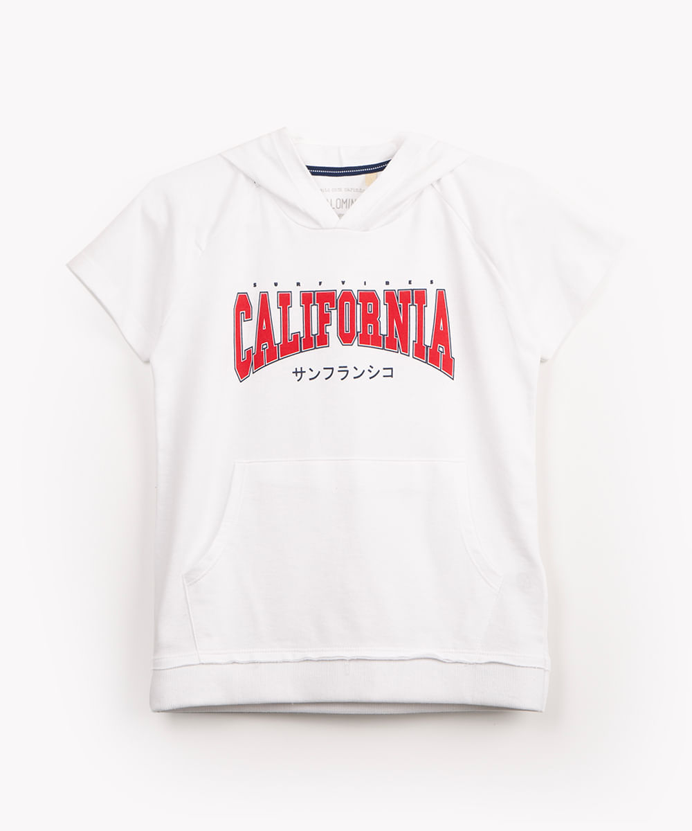 camiseta infantil de moletinho Califórnia manga curta com capuz off White