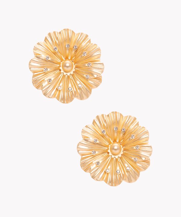 brinco flor com strass dourado Único