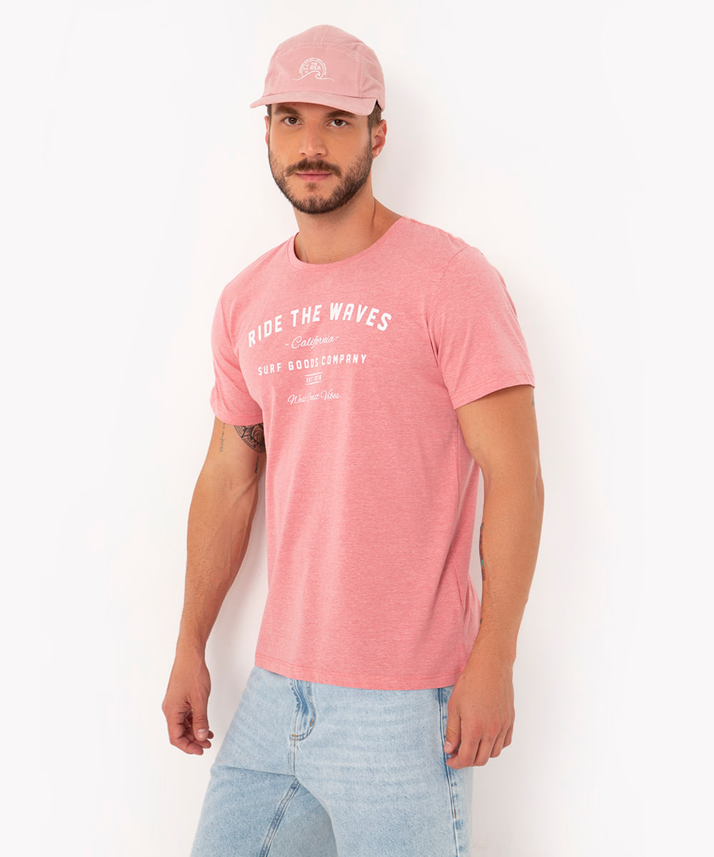 camiseta gola careca manga curta waves rosa