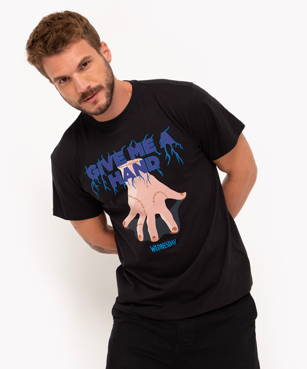 camiseta de algodão manga curta wandinha preto